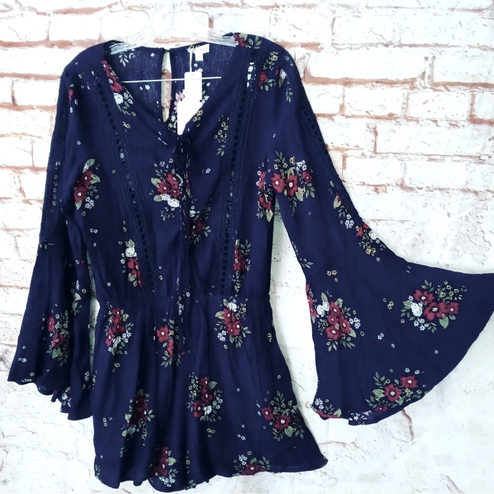 Hem & Thread Romper L New Boho Hippie Floral Rayon Shortalls Anthro Shorts NWT